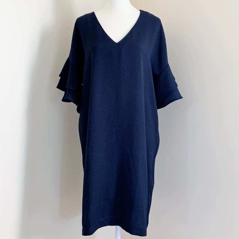 Banana Republic Shift/Column V-Neck Dress with Ruffled Sleeves